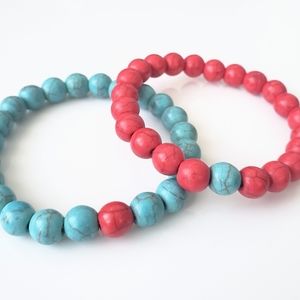 LAST SET! Turquoise and red howlite stone bead bracelet set